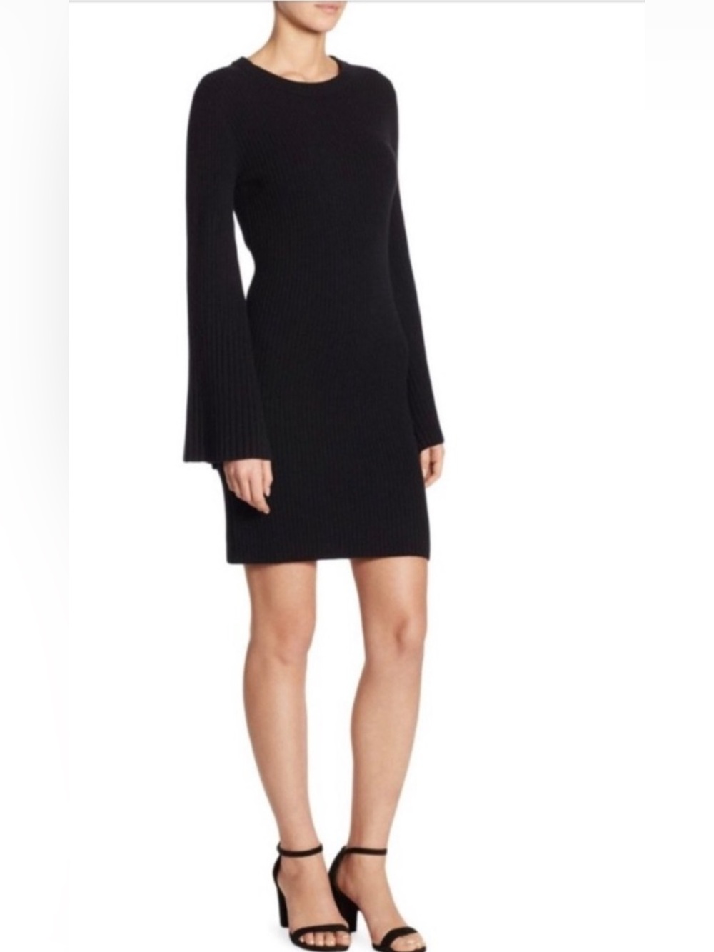 Alice + Olivia Gretel Ribbed Bell-Sleeve Black Dress XS
